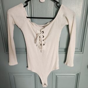 Fashion Nova White Lace-Up Bodysuit